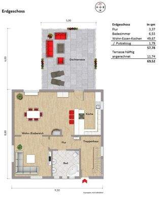 Grundriss mit Flächenangaben EG
