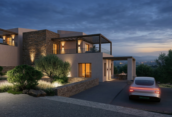 Kreta, Exantis: Neubau! Zwei luxuriöse Steinvillen mit privaten Pools zum Verkauf