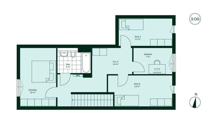 Grundriss der oberen Etage