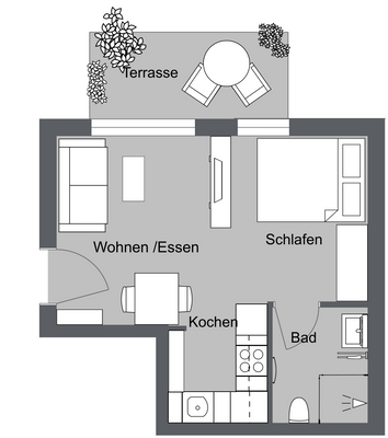 Grundriss 1-Zi-Whg in 2d