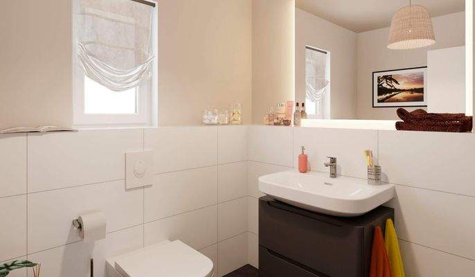 Modernes Bad mit natürlichem Lichteinfall und viel Bewegungsfreiheit