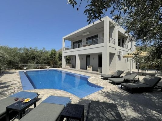 Kreta, Almyrida: Moderne Villa mit herrlichem Meerblick und Bergblick zu verkaufen