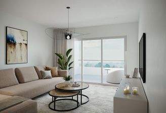 Möblierungsbeispiel Wohnbereich mit Zugang zum Balkon