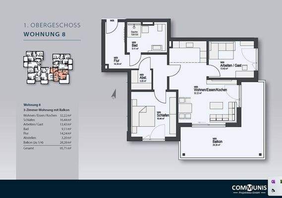 Grundriss mit Wohnfläche