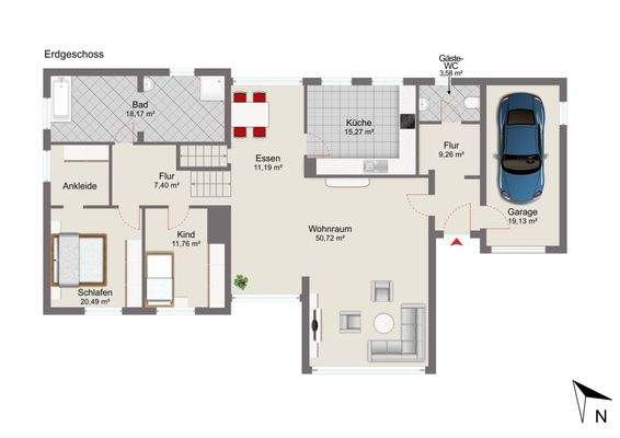 Erdgeschoss und Halbetage mit Musterausstattung