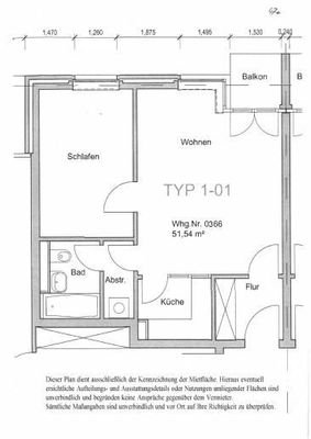 Grundriss 0366_Typ 1-01_1. OG Mi li_ 51,54 ² - m.T