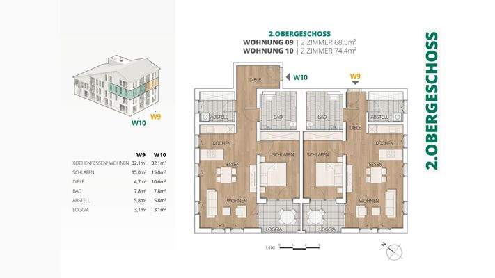 2. OG Wohnung 9-10 Wohnfläche