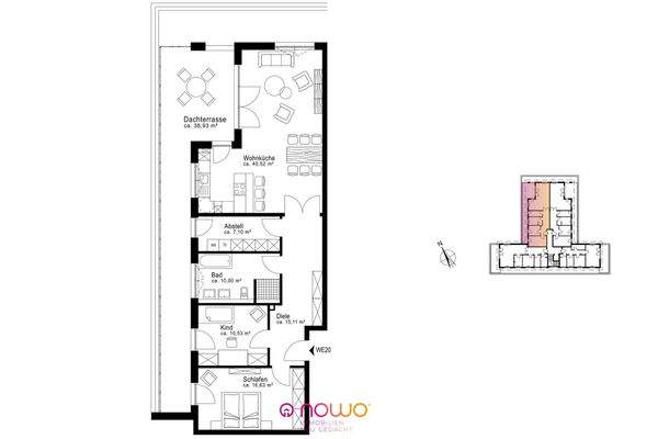 Grundriss Whg. 20, DG mitte links
