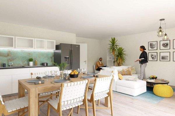 Rendering Wohn- und Essbereich mit Küche