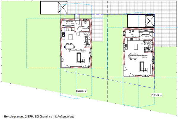 Beispielplanung von zwei Einfamilienhäusern