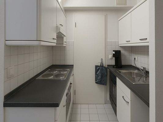 Einbauküche mit Blick zur Abstellkammer