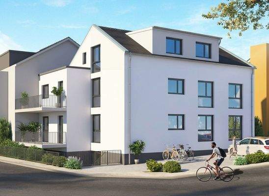 Firefly_Gemini Flash_Neubau, Satteldach, Balkone an den Hausecken, modern, weiße Fassade, graues Dach, kei 286779