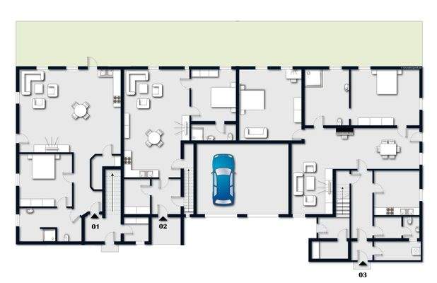 Wohnungsgrundrisse Erdgeschoss (nicht maßstabsgetr