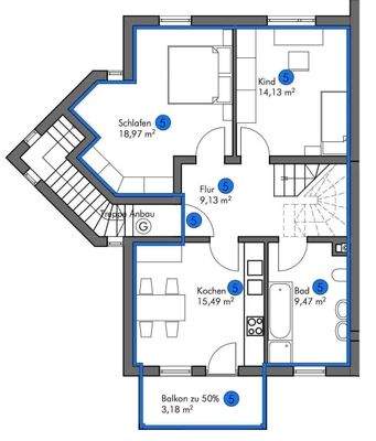 Wohnung Nr 5, untere Etage mit Südwestbalkon