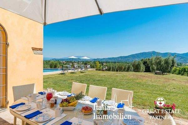 Schöne helle Villa in herrlicher Lage mit Türmchen, Pool, Weinberg und Olivenhain