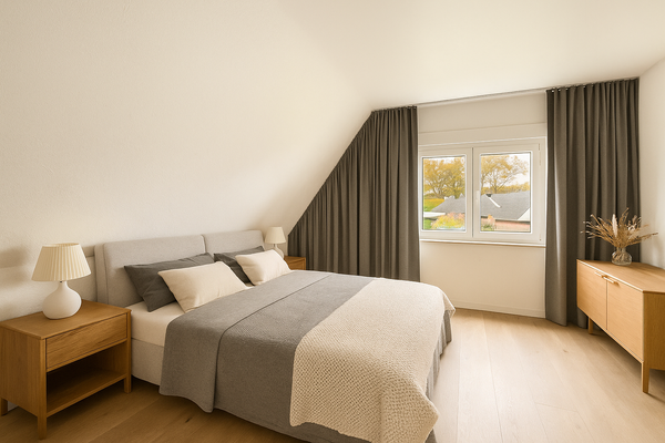 Schlafzimmer im Dachgeschoss (KI generiert)