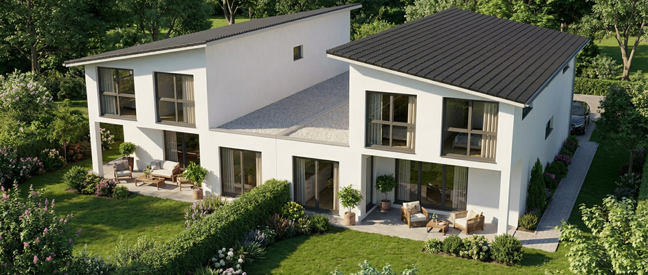 Hausansicht Garten Beispiel