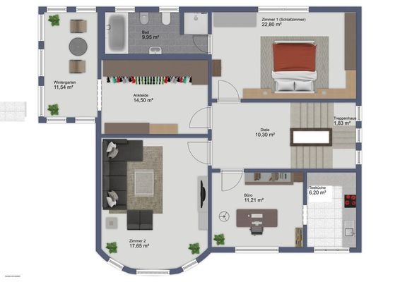 18626_ Villa Grundriss 1. OG bemaßt für Exposé