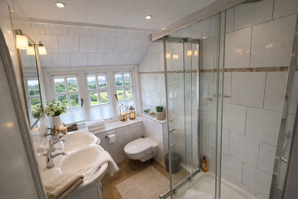 Helles Badezimmer mit Fenster