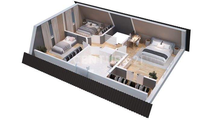 3D visualisierter Grundriss Dachgeschoss