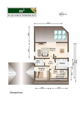 OG-Grundriss bemaßt - Haupthaus