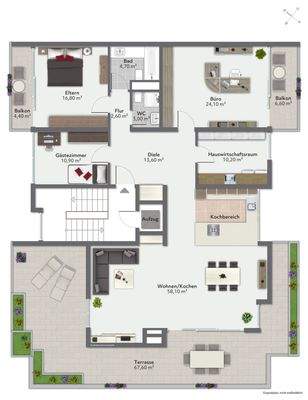 Grundriss der 4-Zimmer-Dachterrassen-Wohnung in Aschheim