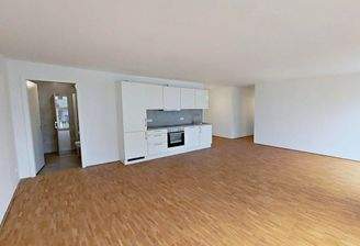 Ansicht I: Wohn- und Esszimmer mit offenem Küchenbereich