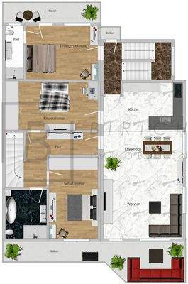 OG. Bitte beachten Sie, dass der dargestellte Grundriss nicht maßstabsgetreu ist und lediglich der Orientierung dient.