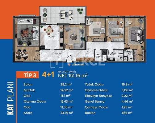 Apartments in a Complex with Security on the Boulevard in Sincan