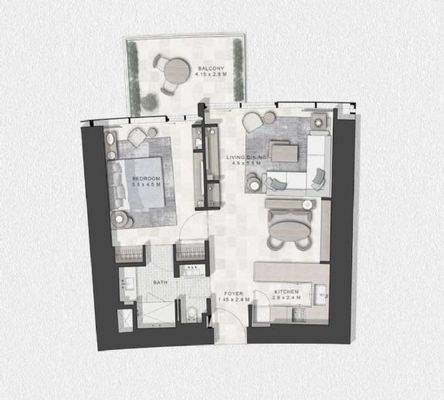 Grundriss 1-Zimmer-Apartment Typ A