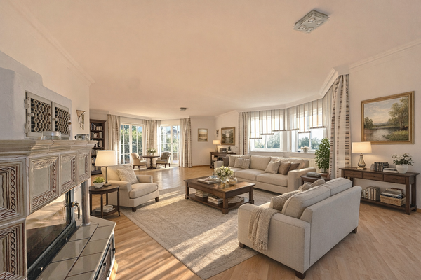 Großzügiges Wohnzimmer mit Zugang zur Terrasse