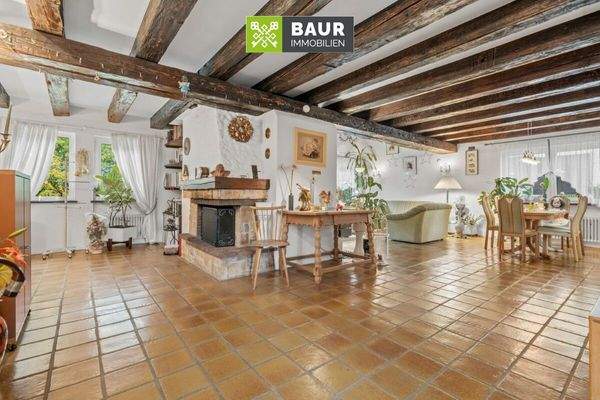 Kaminzimmer und Wohn-, Essbereich