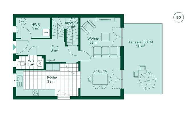 Grundriss des Erdgeschosses im Doppelhaus
