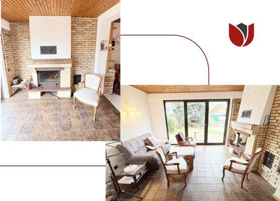 Wohnzimmer - gefliest - mit Kaminofen 