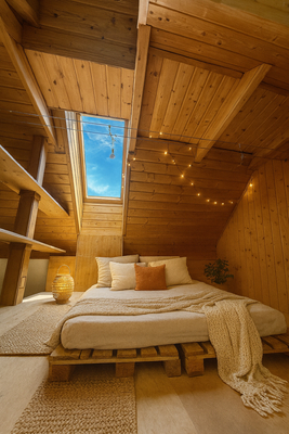 Einrichtungsbeispiel Dachstudio KI generiert