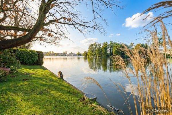 Blick auf die Rohrwallinsel vom Garten