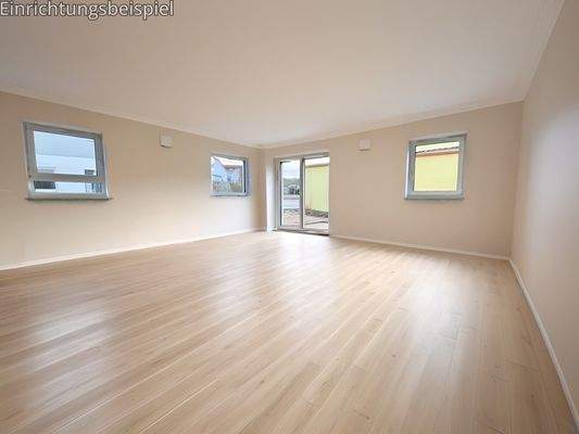 Gestaltungsbeispiel des Wohn-, Ess- und Kochbereichs