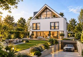 Modernes Haus mit Garten und Garage