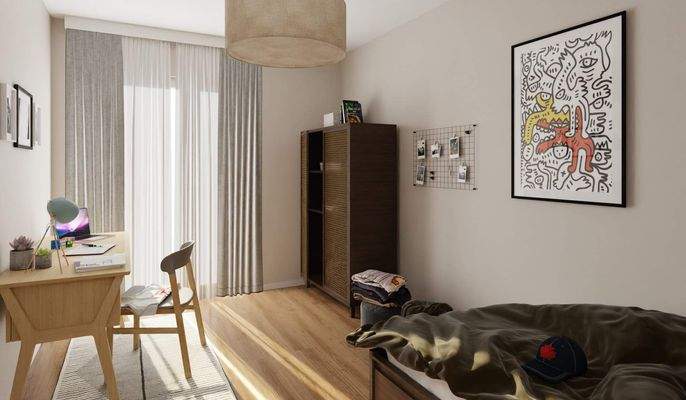 Ein helles Kinderzimmer zum Spielen und Entfalten