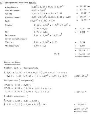 Wohnflächenberechnung u. Kubatur