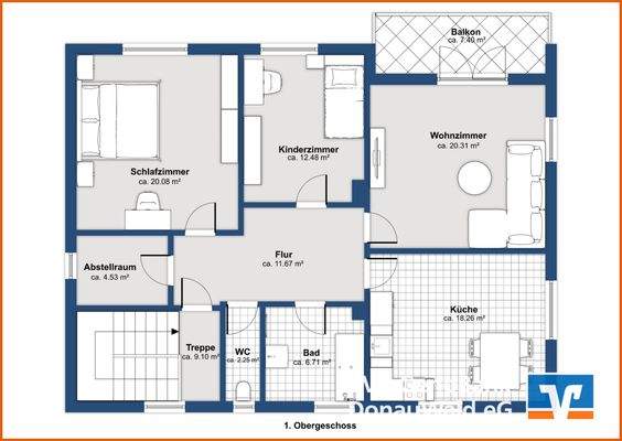 Grundriss Obergeschoss visualisiert