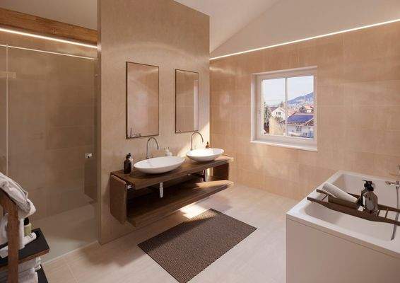 Badezimmer Obergeschoss - Unverbindliche Darstellung aus Sicht des Illustrators 