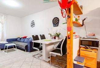 Essbereich mit charmanten Holzregalen