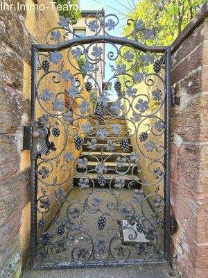 Kunstvolle Weinreben-Pforte: Exklusiver Eingang mit handgeschmiedetem Weinblatt-Design und Trauben-Motiven