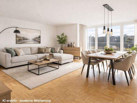 Wohnzimmer KI möbliert