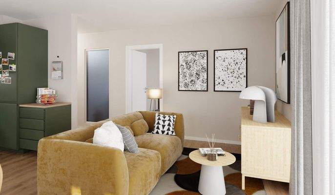 Heller Wohnbereich dank bodentiefer Fenster