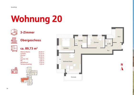 Grundriss Wohnung 20 Obergeschoss