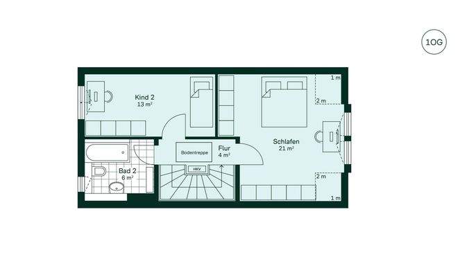 Grundriss OG Reihenhaus im Quartier Wurmtalgärten