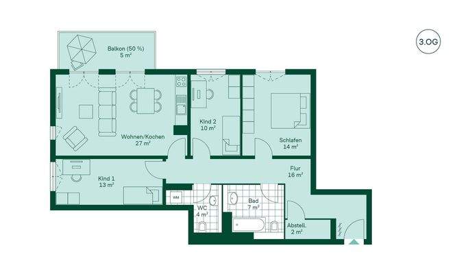 Grundriss der Eigentumswohnung  im Projekt Ahorngärten