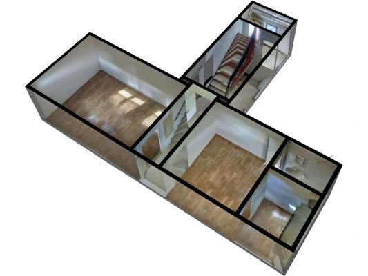 360° Grundriss mit Treppenhaus zu Kellerraum